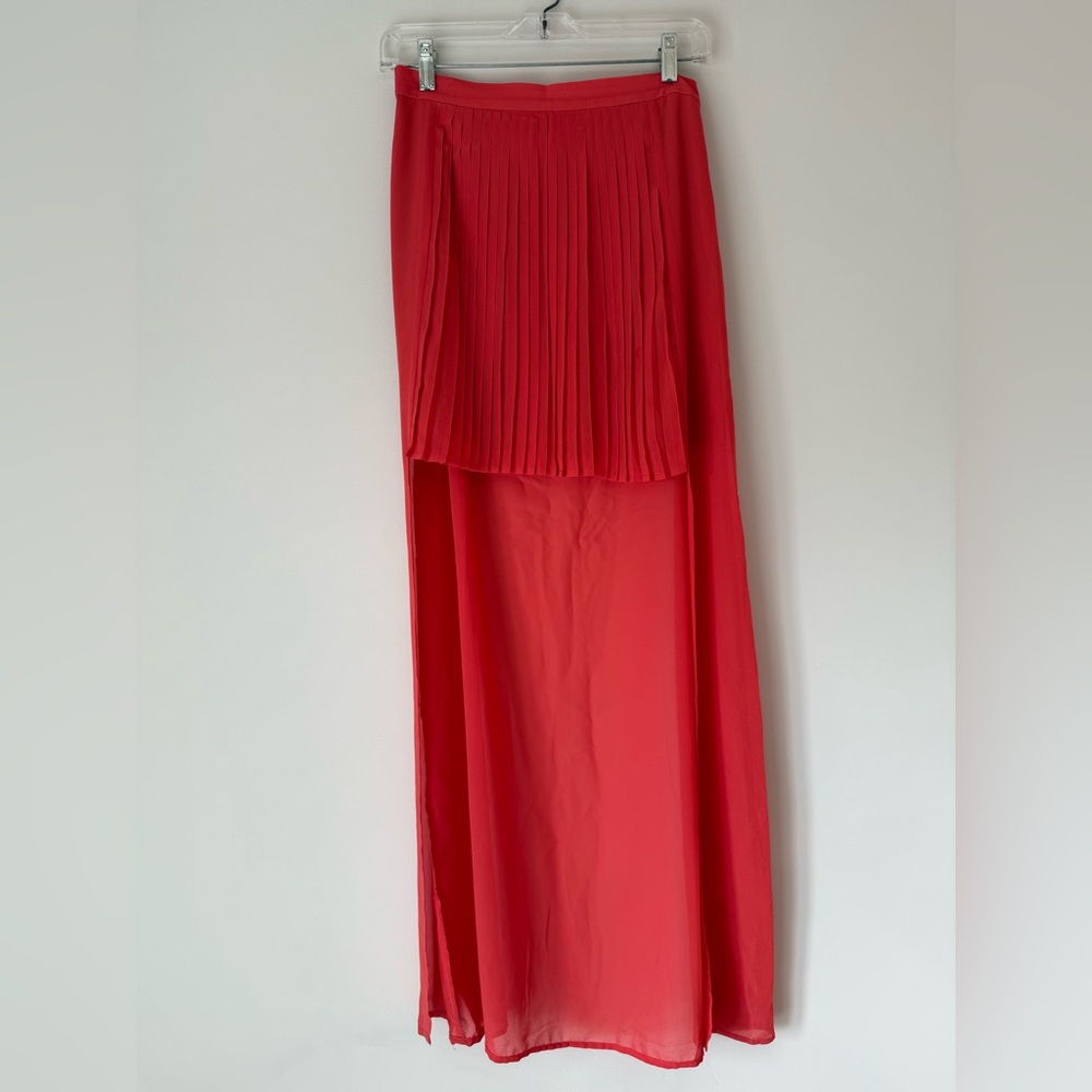 Coral Pleated High Low Skirt